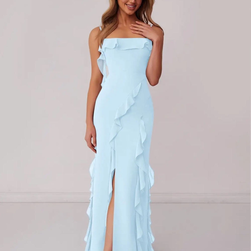 Barbie AZAZIE 1001 Sky Blue Bow Chiffon Prom Formal Bridesmaid NWT Size 8
